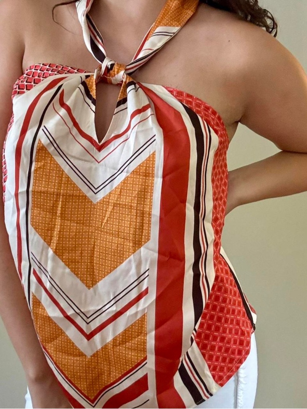 Banana Republic Orange White Black Patterned Blouse